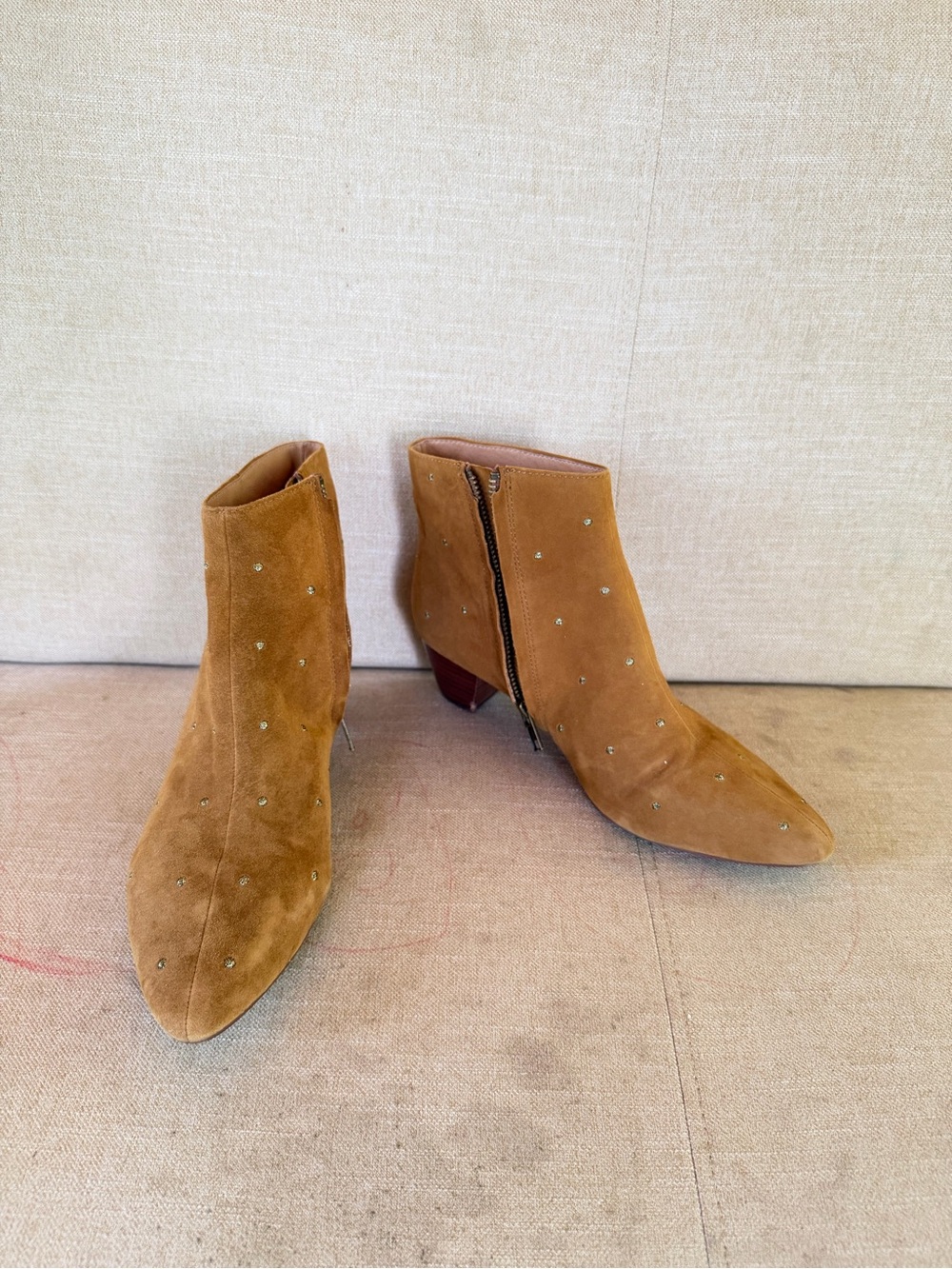 Madewell Tan Suede Ankle Booties with Stud Detailing